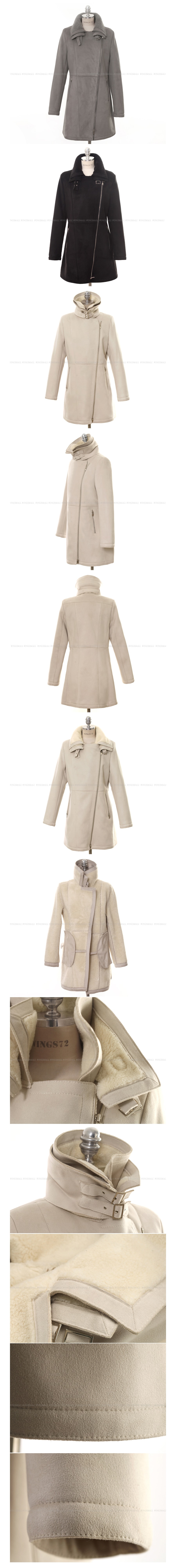KOREA Double Collar Faux Shearling Coat Grey (S-Size) [Free Shipping]