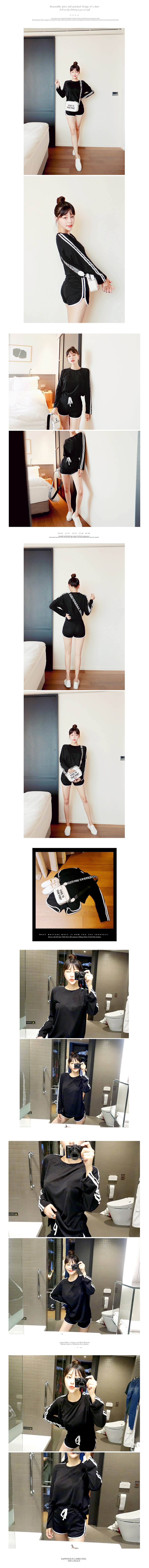 [Limited Quantity Sale] Black striped side T-shirt and shorts 2 pieces Set One Size(S-M)