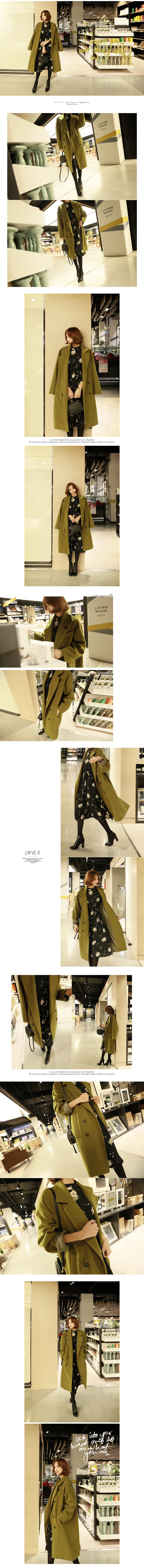 [Limited Quantity Sale] Oversized Double Breasted Long Coat Olive Green One Size(Free)