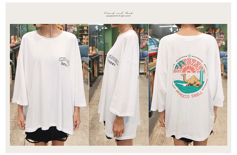 KOREA Camel print Boxy T-Shirt Ivory One Size(Free) [Free Shipping]