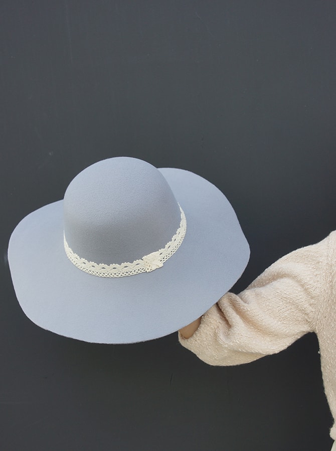 HEADWEAR【Autumn New】Wide Brim 4” Bowler Felt Hat Women#Light Grey One Size