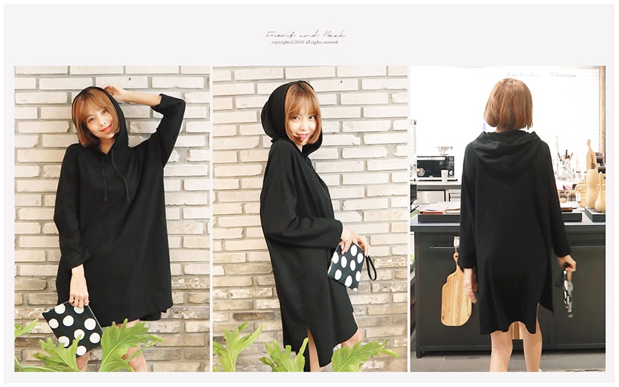[Autumn New] Hooded Sweatshirt Dress #Black One Size(S-M)