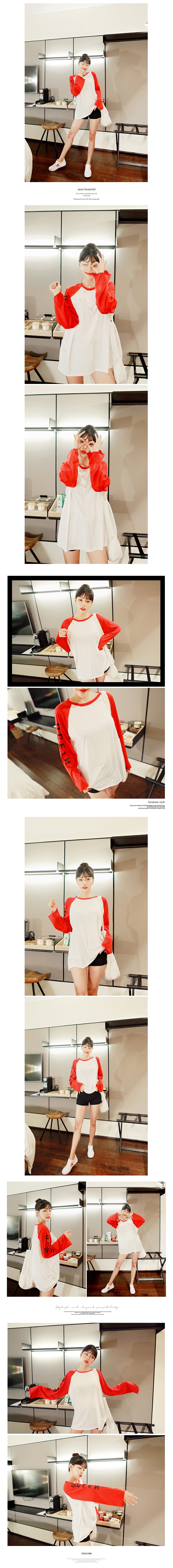 KOREA Letter Print Raglan T-shirt Red One Size(Free) [Free Shipping]