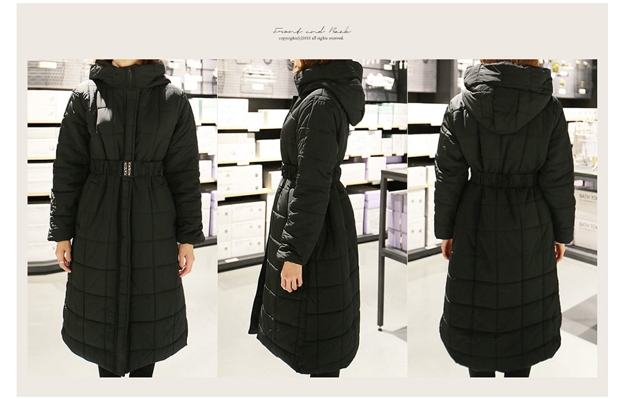 KOREA Oversize Long Quilted Puffer Coat With Belt Black One Size(S-M) [Free Shipping]