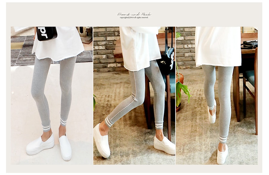 KOREA Side Stripe Stretch Ankle Leggings #Grey One Size(S-M) [Free Shipping]