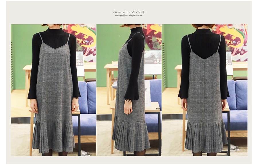 [Autumn New] Plaid Flare Cami Dress #Grey One Size(S-M)