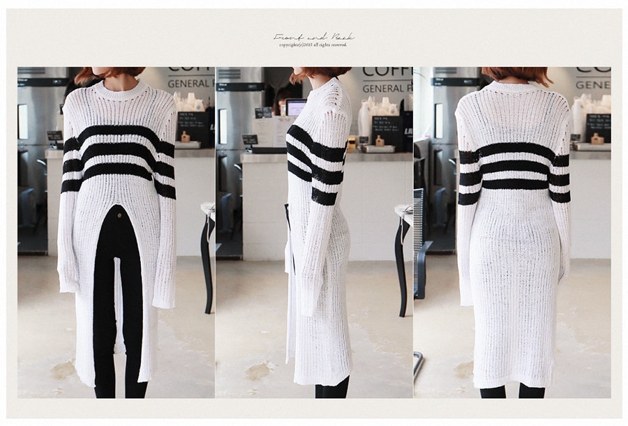 韩国MAGZERO [限量销售] 气质开叉长袖针织衫 #白色 均码(S-M)