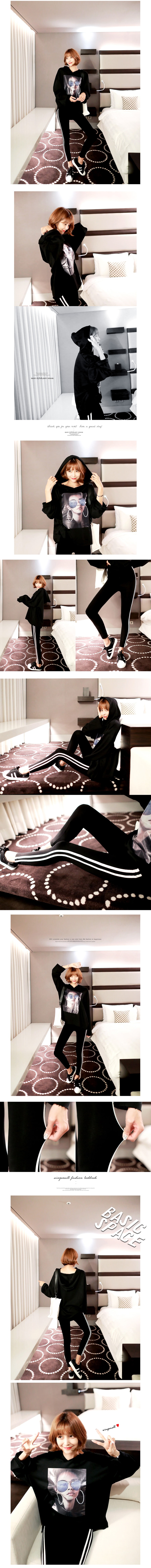 [KOREA] Photographic Patch Cut-Off Boxy Hoodie #Black One Size(Free) [Free Shipping]