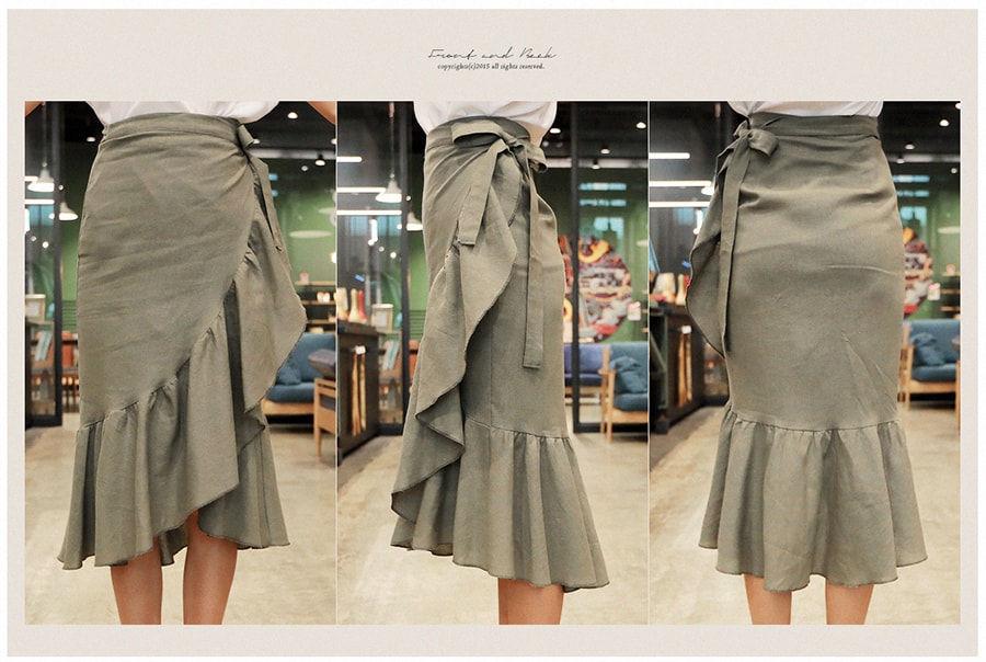 [New Arrival] Oblique Ruffle Wrap Skirt One Size(S-M)