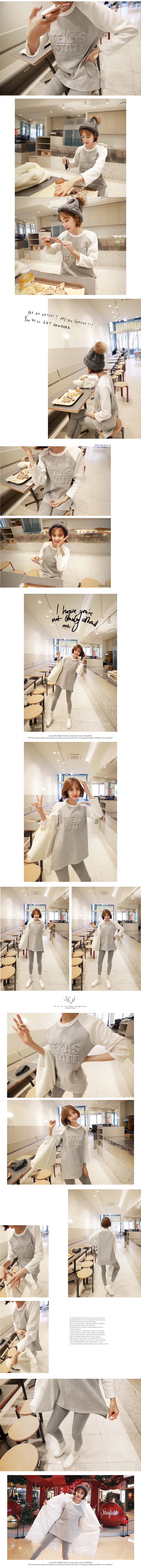 KOREA Embossed letters Fleece Raglan T-shirt Grey One Size(Free) [Free Shipping]