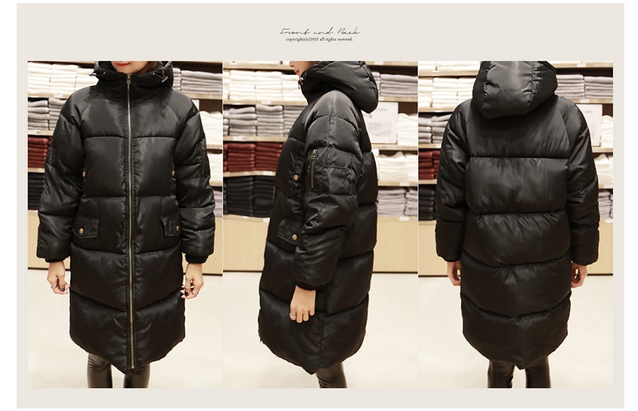 [Limited Quantity Sale] Hooded Long Puffer Coat Black One Size(Free)