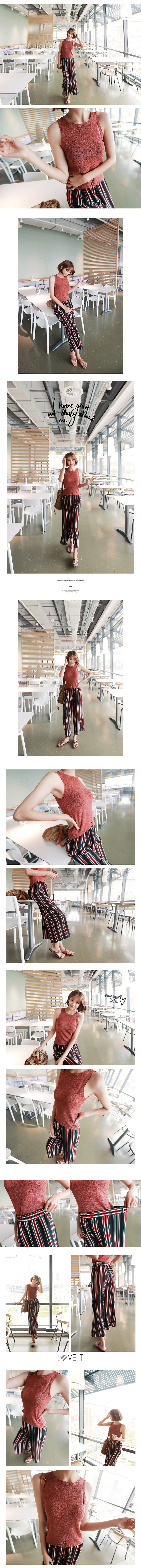 [limited quantity Set] Multi Striped Wide Leg Pants and Distressed Tank Top One Size(S-M)