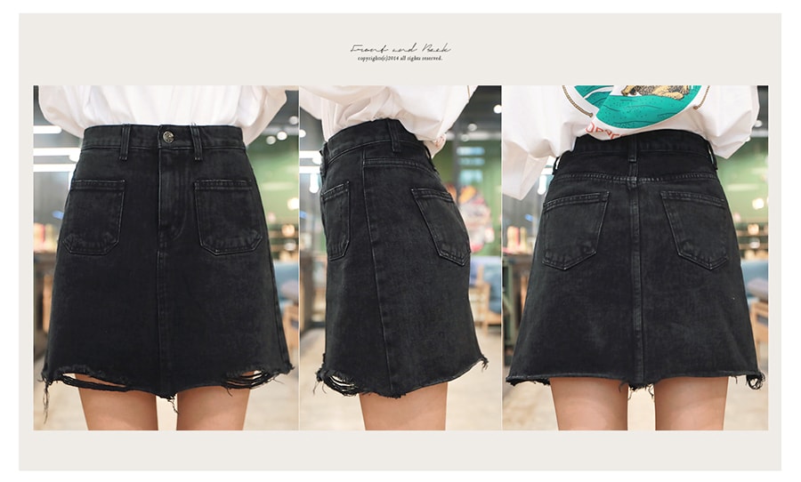 韩国MAGZERO [限量销售] 休闲可爱牛仔短裙 #黑色 S(55/25-26)