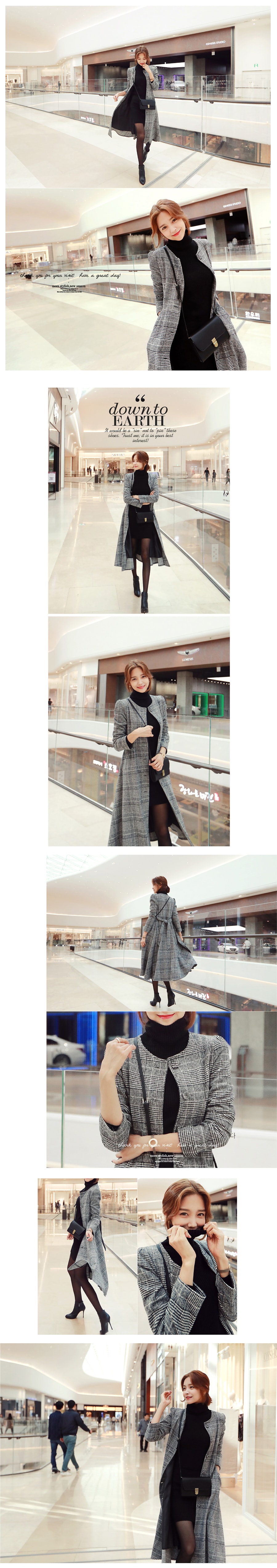 [Limited Quantity Sale] Single Breasted Flare Checked Long Coat with Belt Black One Size(S-M)