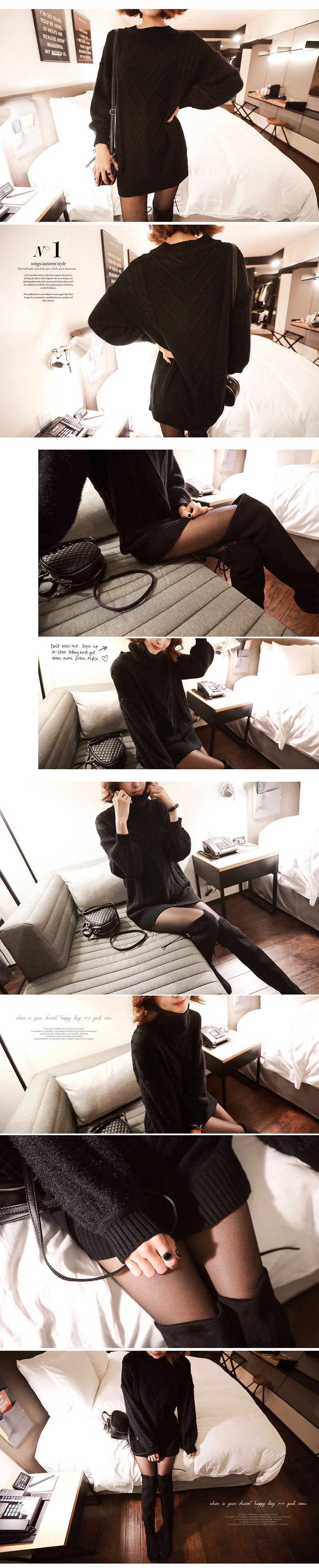 [Limited Quantity Sale] Cable Knit Wool Blend Sweater with Scarf Black One Size(S-M)