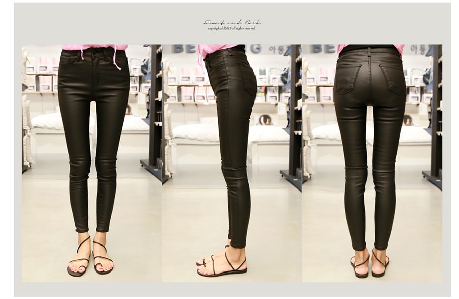 KOREA Coated Skinny Stretch Ankle Pants Black S(25-26) [Free Shipping]