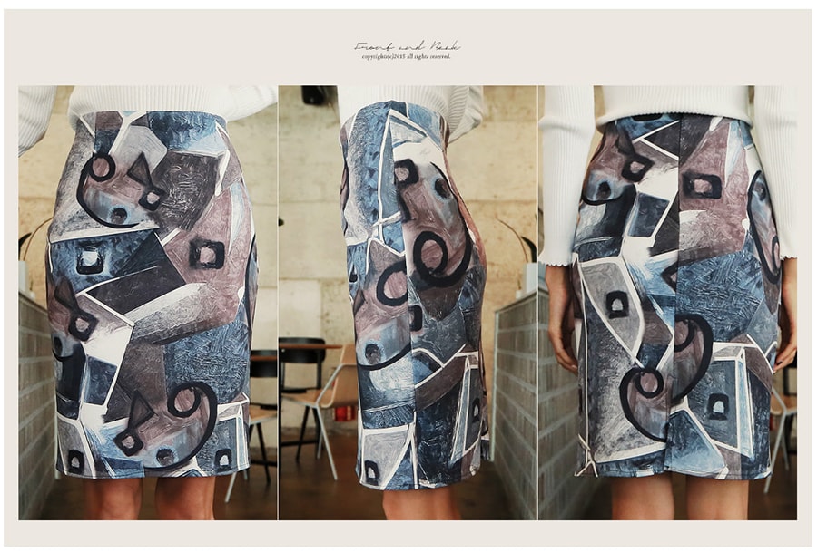 [Limited Quantity Sale] Modern Art Pattern H-Line Skirt Navy L(29~30")