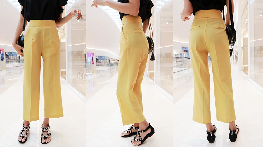 KOREA High Waist Career Suit Pants #Yellow M(26-27) [Free Shipping]