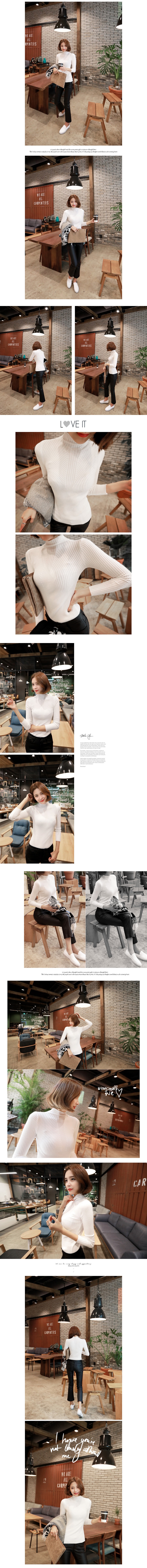 KOREA Mock Neck Stretchy Ribbed Knit Top Ivory One Size(S-M) [Free Shipping]