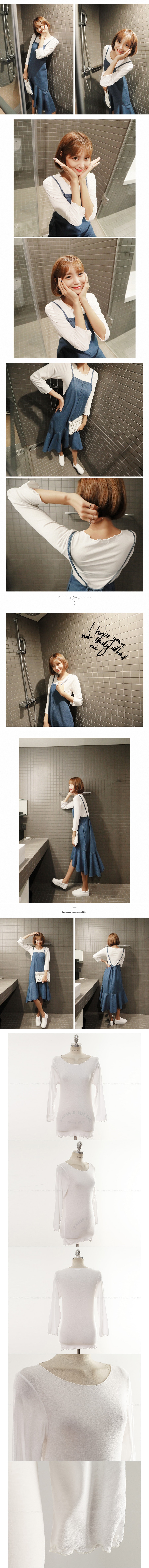 [Autumn New Set] Tie-Shoulder Denim Dress and White Soft T-Shirt 2 Pieces Set One Size(S-M)