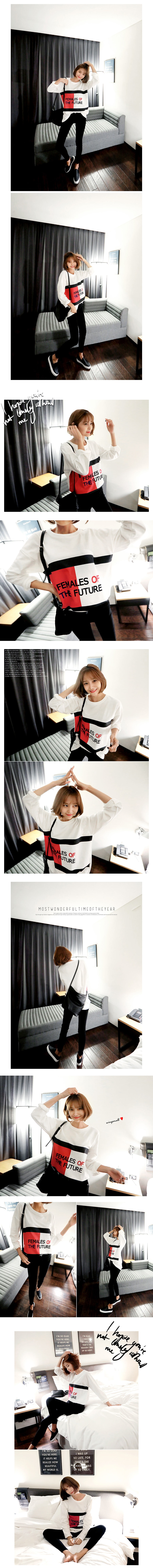 [Limited Quantity Sale] Letter Embroidery Color-Block T-Shirt Ivory One Size(Free)