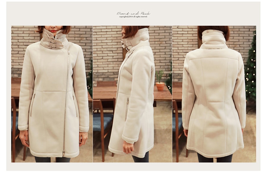 KOREA Double Collar Faux Shearling Coat Ivory (M-Size) [Free Shipping]