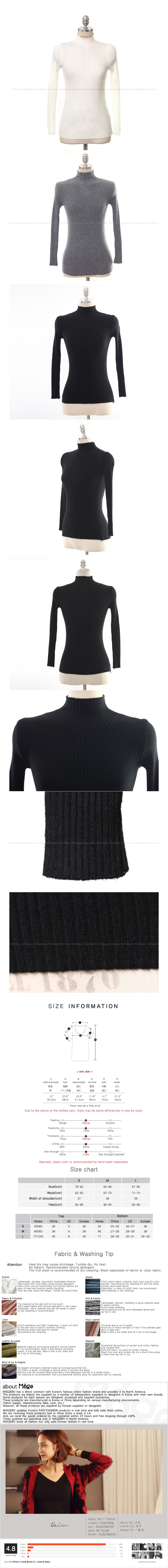 KOREA Mock Neck Stretchy Ribbed Knit Top Black One Size(S-M) [Free Shipping]