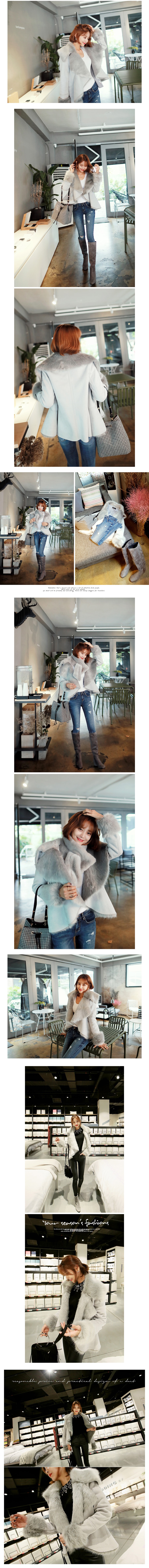 KOREA [Free Shipping] Shawl Collar Faux Fur Jacket Grey One Size(S-M)