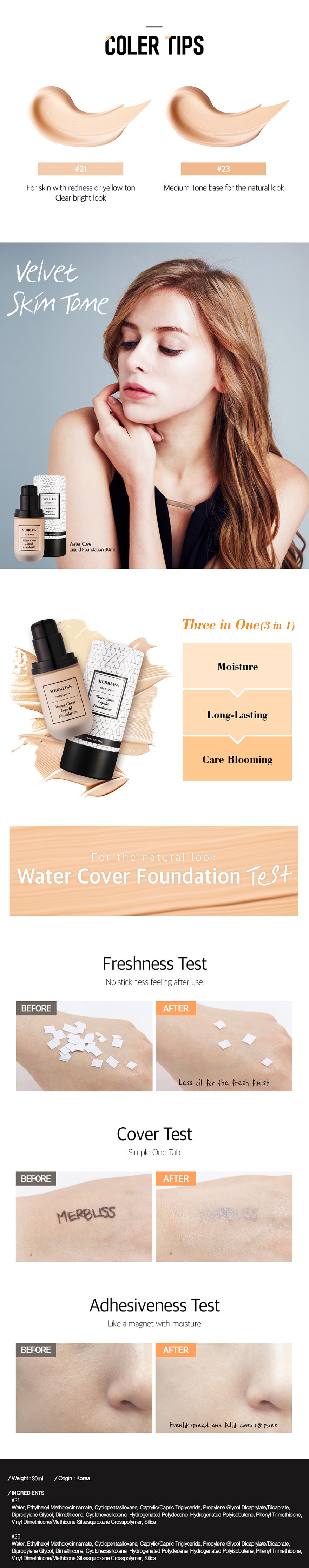 Water Cover Liquid Foundation #21LightBeige 30ml