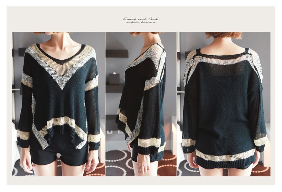 [New Arrival]  V-neck Spun Gold Summer Knit Top #Ivory One Size(S-M)