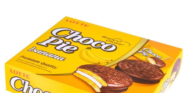 韓國LOTTE樂天 巧克力奶油夾心派 香蕉口味 12 顆 336g