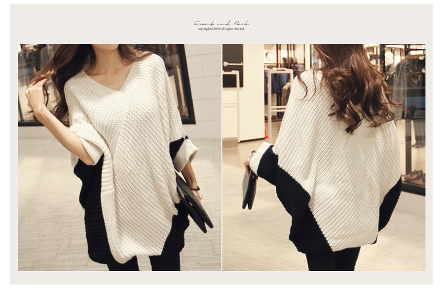[Limited Quantity Sale] V-Neck Batwing Sleeve Unbalanced Sweater #Ivory One Size(Free)