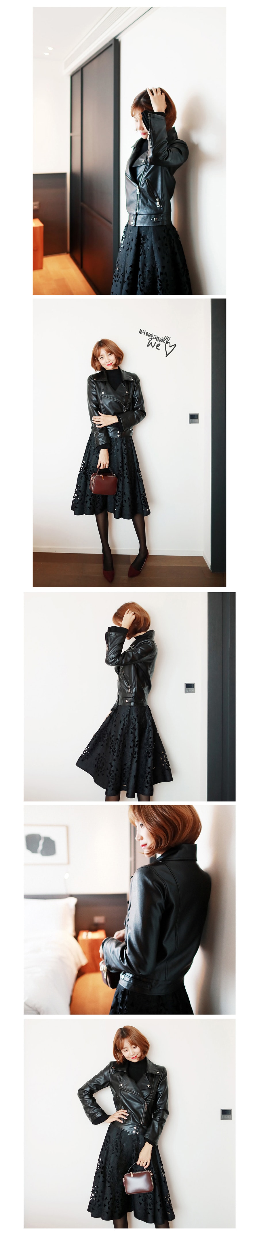 [Autumn New] Punch-Hole Detail Flared Skirt Black One Size(S-M)
